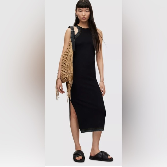 AllSaints Mako Crochet Midi Dress Size 2 - Picture 3 of 7